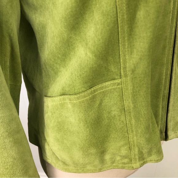 TELLURIDE CLOTHING CO Women Suede Leather Short Zip Lime Green Moto JACKET M Y2K - Picture 13 of 16